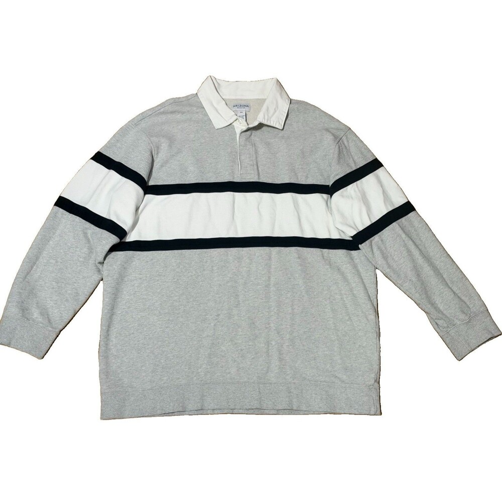 Arizona Jean Co Heavy Cotton Rugby Shirt Gray White Stripe Y2K Preppy Men’s 2XL